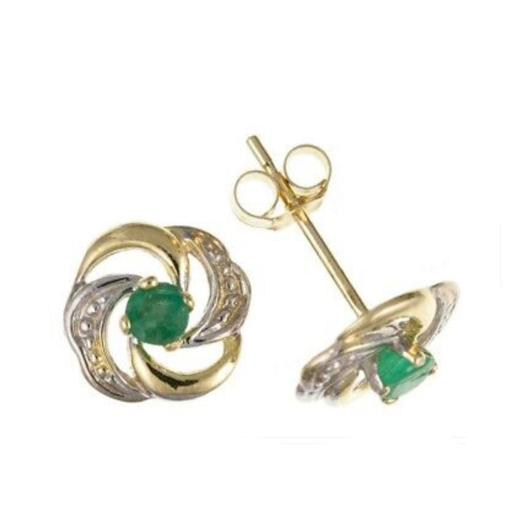 9ct Gold Emerald Earrings Stud Yellow Gold May Birthstone Hallmarked
