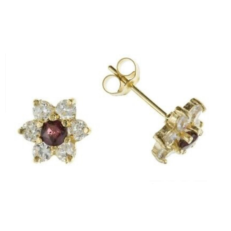 9ct Gold Garnet Cluster Earrings Yellow Gold Stud January Birthstone Hallmark