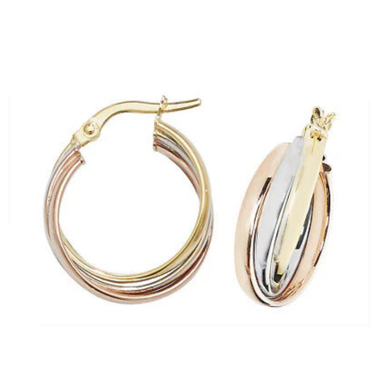 Gold Hoop Creole Earrings Hallmark Rose Yellow & White Gold Hoop Earrings 15mm