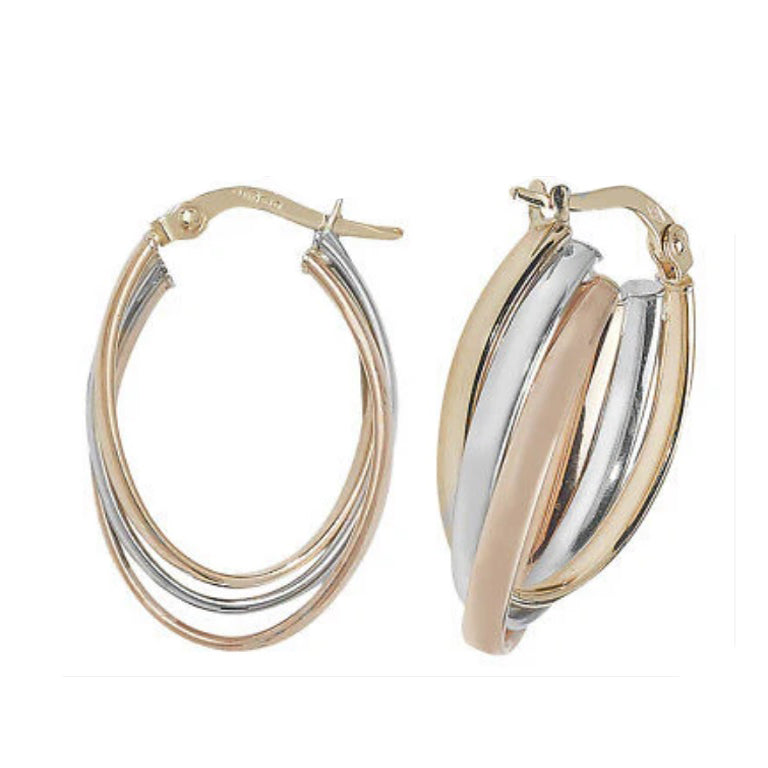 Gold Hoop Creole Earrings Hallmark Rose Yellow & White Gold Hoop Earrings 24mm