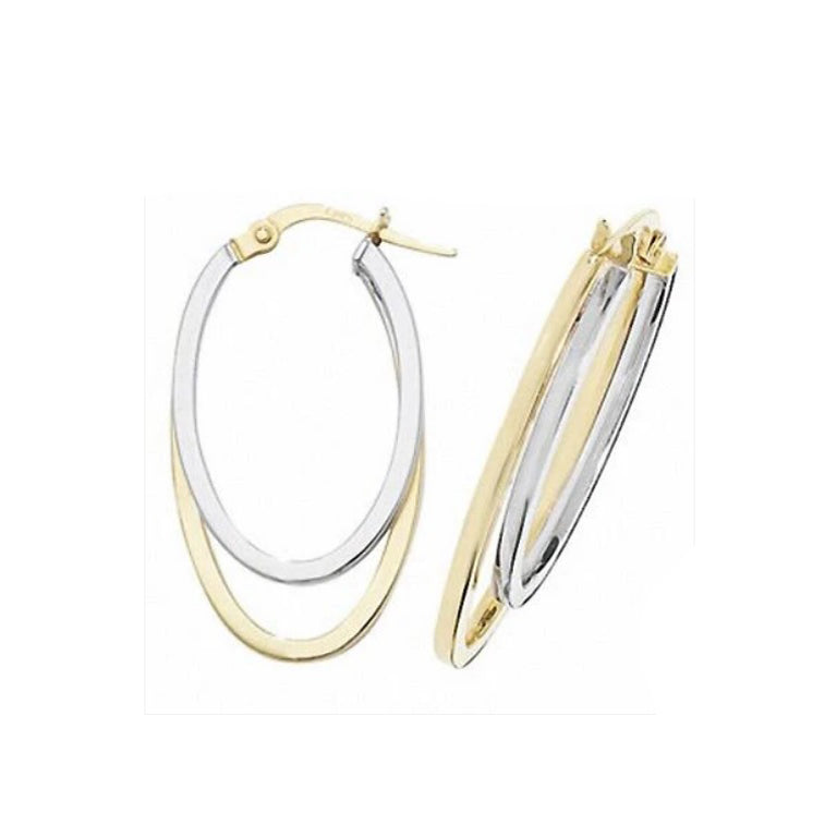 Gold Hoop Creole Earrings Hallmark Yellow & White Gold Oval Hoop Earrings 28m