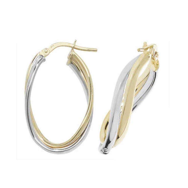 Gold Hoop Creole Earrings Hallmark Yellow & White Gold Twist Hoop Earrings 27mm