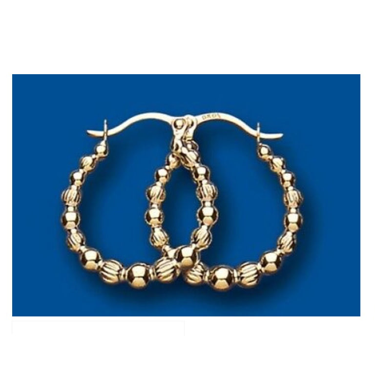 Gold Hoop Earrings Yellow Gold Beaded Creole 15mm Hallmarked