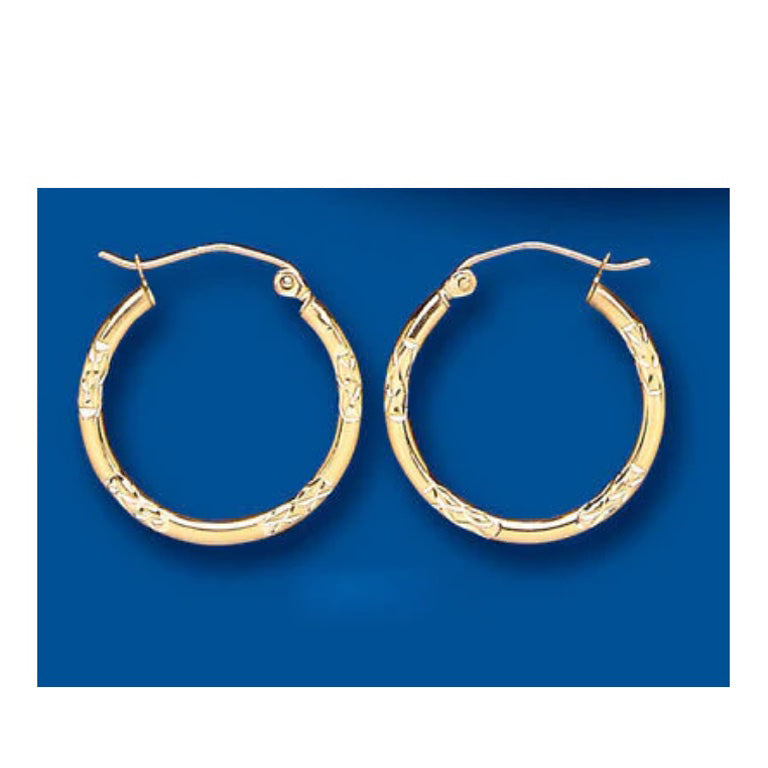 Gold Hoop Earrings Yellow Gold Creole Diamond Cut 19mm Hallmarked