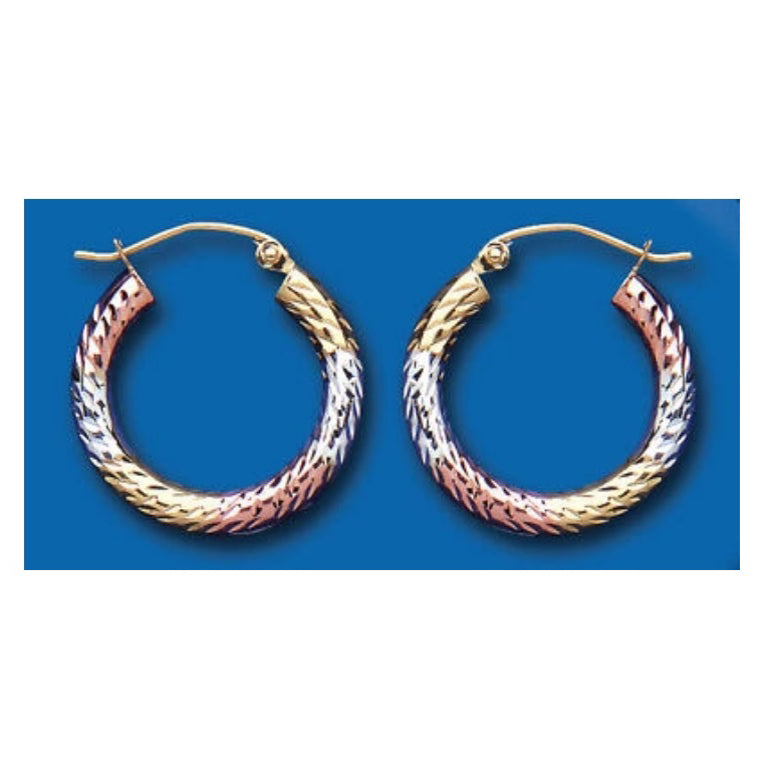 Gold Hoop Earrings Creole Rose Yellow White Rose Round Hoops Hallmarked 20mm