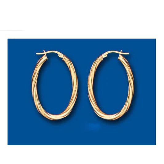 Gold Hoop Oval Earrings Rope Twist 21 x 33mm Hoops Creole Hallmarked