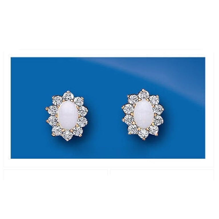 9ct Gold Opal Cluster Stud Earrings Oval Studs October Birthstone Hallmark