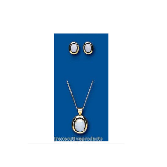 Gold Opal Pendant & Earring Set Solid Hallmarked Yellow Gold Stud Earrings