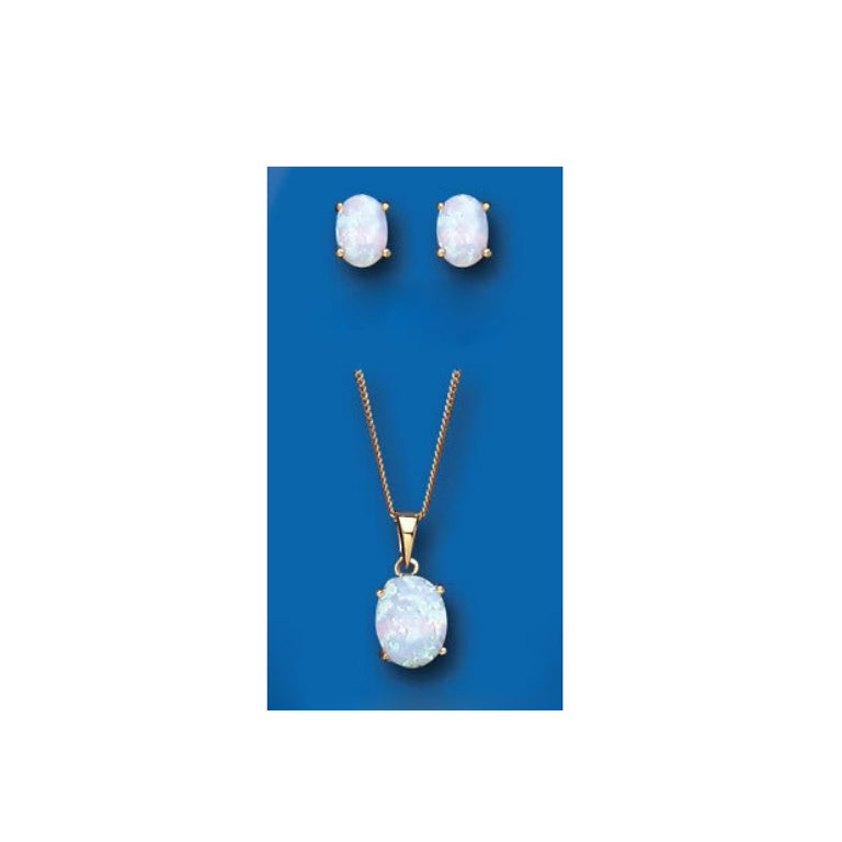 Gold Opal Pendant and Earrings Set Yellow Gold Solid Hallmarked