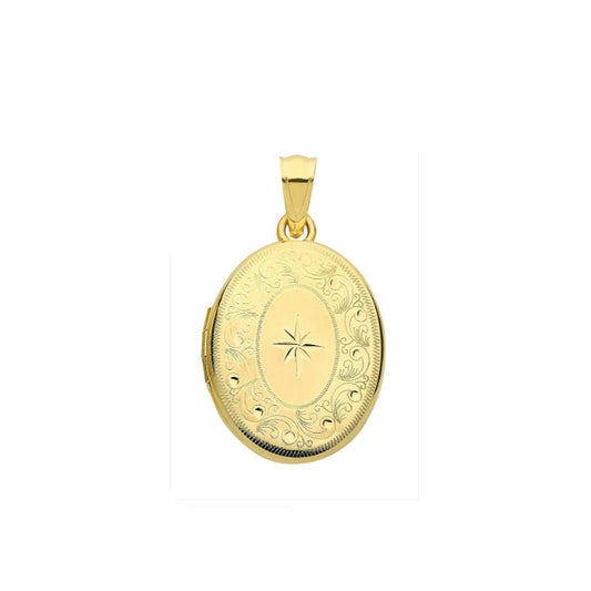 Yellow Gold Locket Oval Patterned Solid 9 Carat Hallmarked British Made