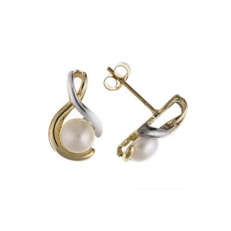 9ct Gold Pearl Stud Earrings Freshwater Two Tone Gold Wedding Bridal Jewellery