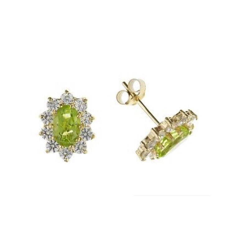 9ct Gold Peridot Stud Earrings Oval Cluster Studs August Birthstone Hallmark