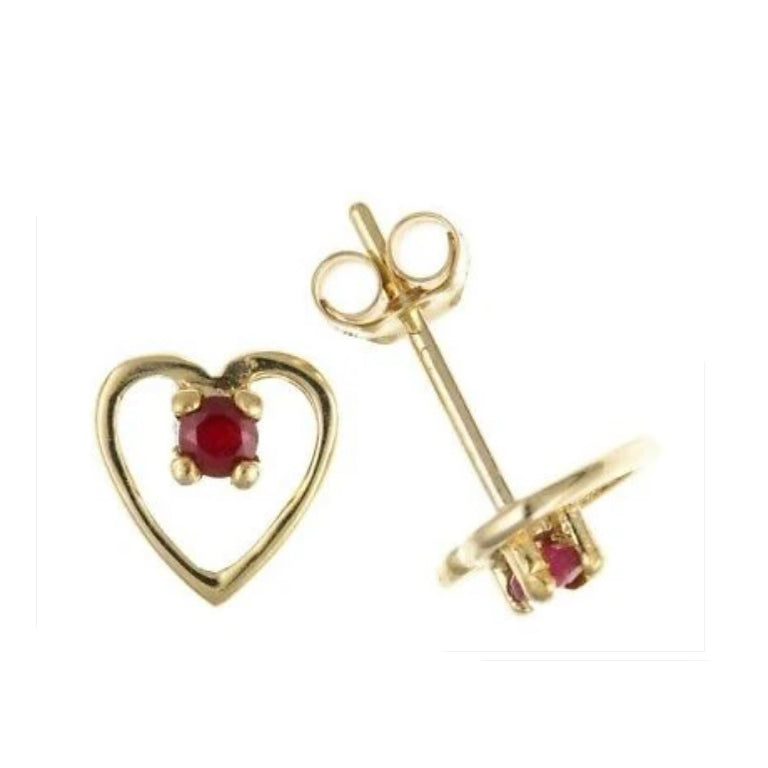 9ct Gold Ruby Heart Stud Earrings Yellow Gold July Birthstone Hallmark