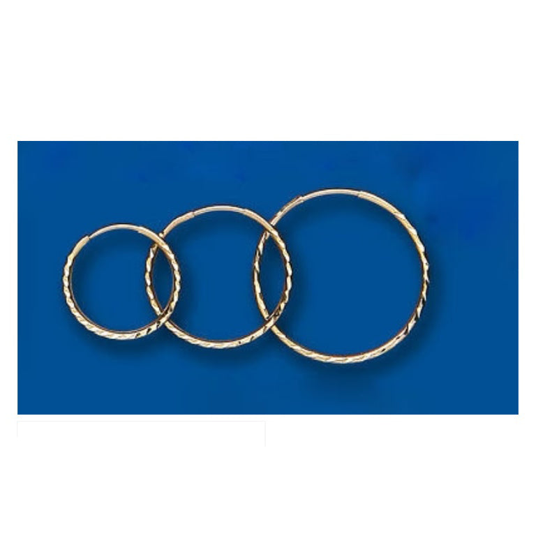 Gold Sleeper Hoop Earrings Sleeper Medium Weight Diamond Cut 15mm, 18mm & 22mm