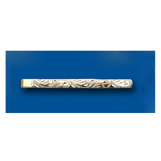 Gold Tie Slide Clip Solid Yellow Gold Engraved Design British Made Hallmarked