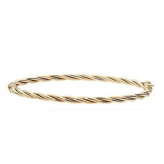 Yellow Gold Twist Bangle Ladies Hinged British Made Hallmarked Womens Bracelet