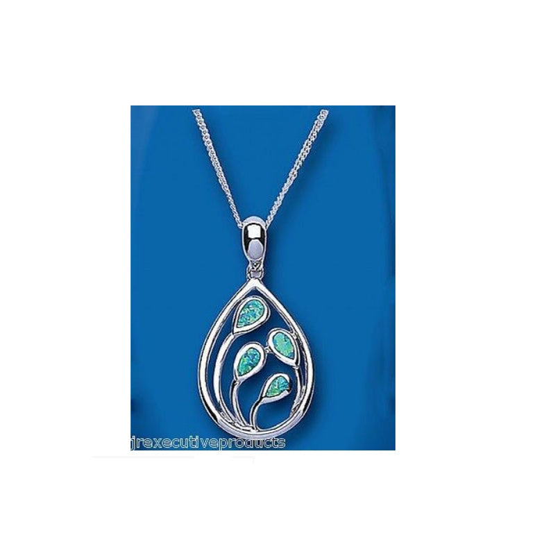 Green Opal Pendant Sterling Silver 18" Chain 925 Hallmark British Made