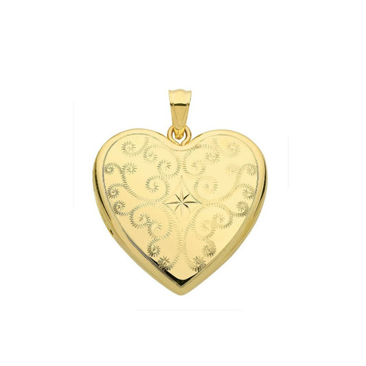 Yellow Gold Heart Locket Solid 9 Carat Hallmarked Scroll Pattern British Made