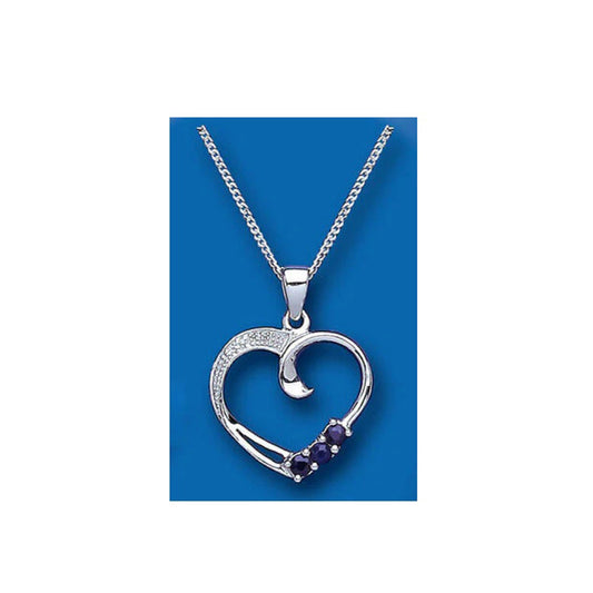 Heart Pendant Sapphire and Diamond Sterling Silver Necklace