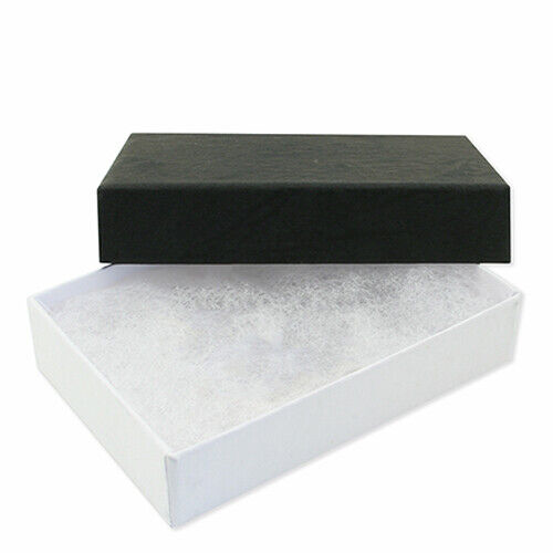 Black and white jewellery box with cushioning for heavy sterling silver wedding band presentation