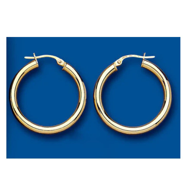 Heavyweight Hoop Earrings Yellow Gold 25mm Hoops Creole Hallmarked
