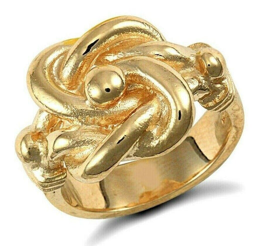 J R Jewellery men's heavy knot ring 9ct gold chunky braided knot ring with polished and textured finish