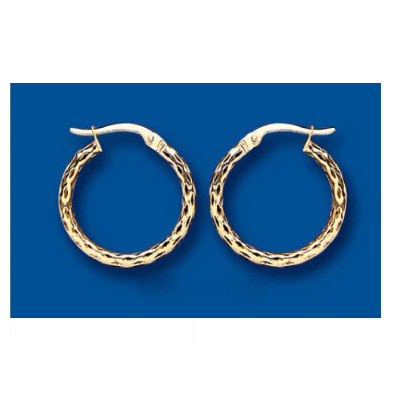 Hoop earrings Gold Creole Hoops Diamond Cut Yellow Gold 18mm Hallmarked