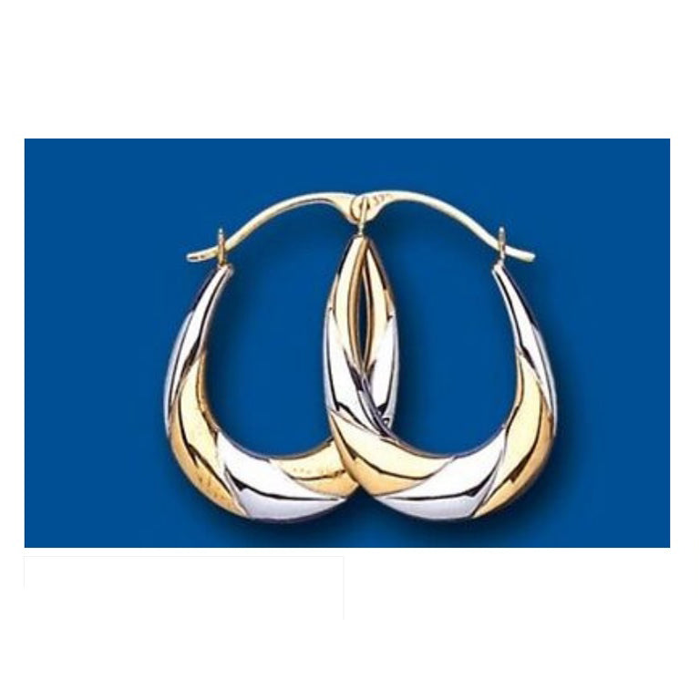 Hoop Earrings Gold Creole Oval Two Colour Yellow and White Gold Hoops