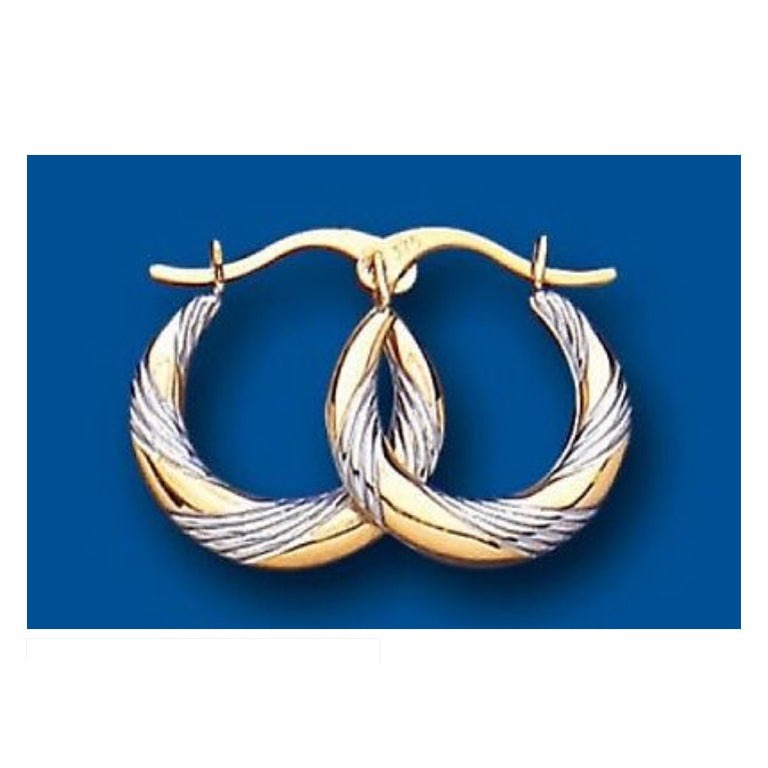 Hoop Earring Gold Creole Yellow and White Multi tone gold Hallmarked