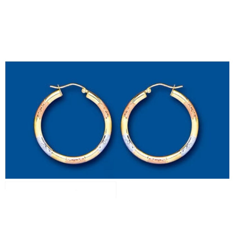 Hoop Earrings Rose White Yellow Gold Hoops Creole 30mm Hallmarked