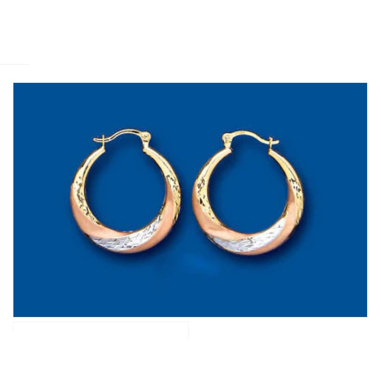 Hoop Earrings Gold Creole Three Colour Rose White Yellow Multi Tone Gold 20mm