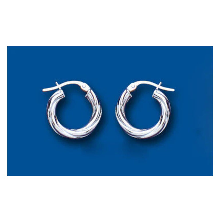 Hoop Earrings White Gold Rope Twist Creole 15mm