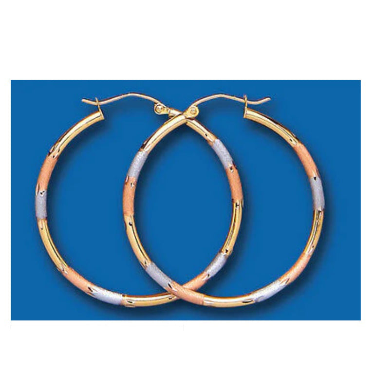 Hoop earrings Rose Yellow White Gold Multi Tone Hoops Creole 35mm Hallmarked