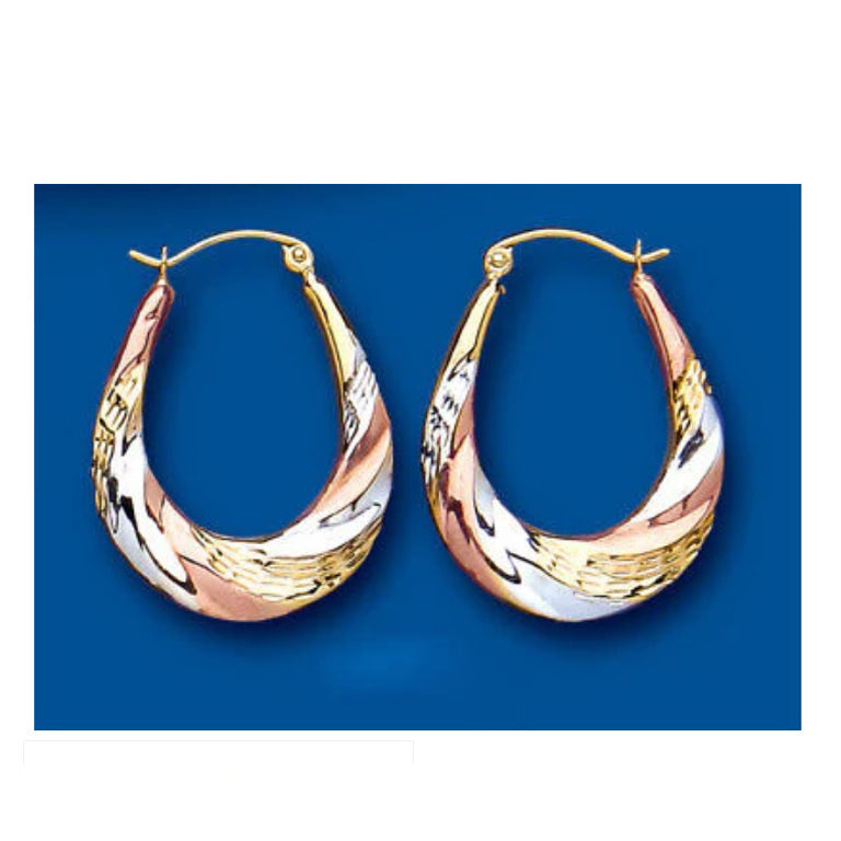 Hoop Earrings Rose Yellow and White Gold Creole Hoops Hallmarked