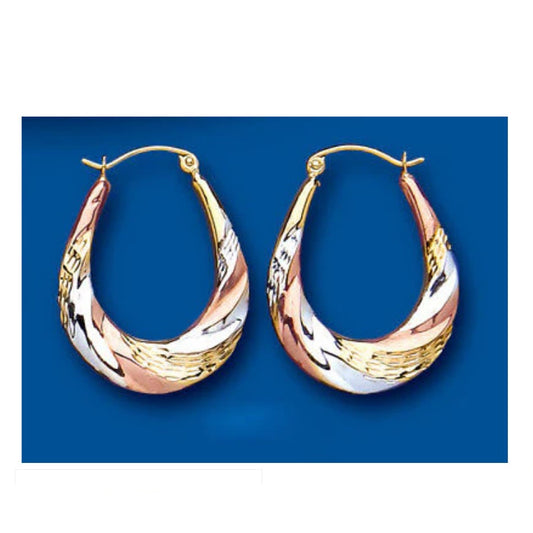 Hoop Earrings Rose Yellow and White Gold Creole Hoops Hallmarked
