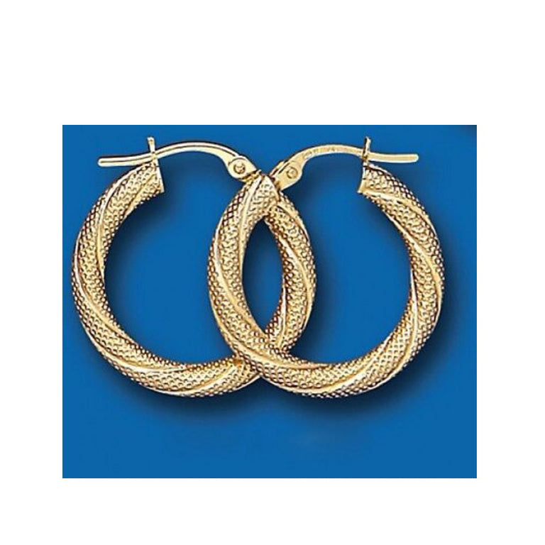 Hoop Earrings Yellow Gold Creole Hoops Textured 20mm hallmarked