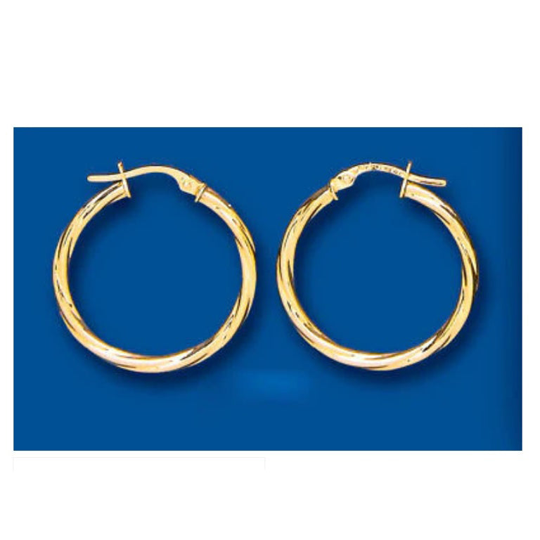 Hoop Earrings Yellow Gold Creole Hoops Rope Twist 23mm Hallmarked