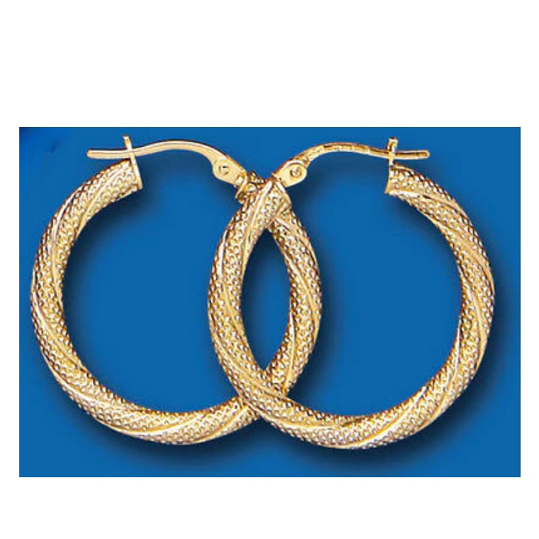 Hoop Earrings Yellow Gold Hoops Creole Rope Twist 25mm hallmarked