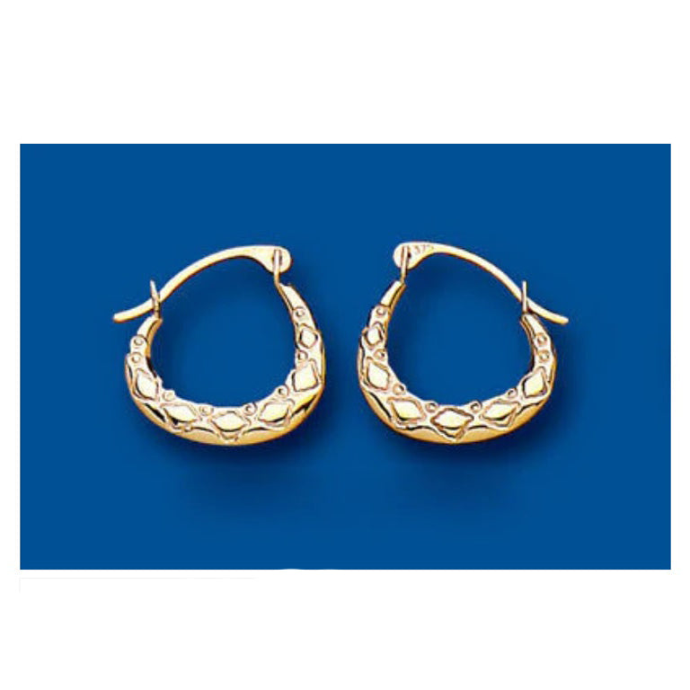 Hoop Earrings Yellow Gold Creole Patterned 13mm Hallmarked