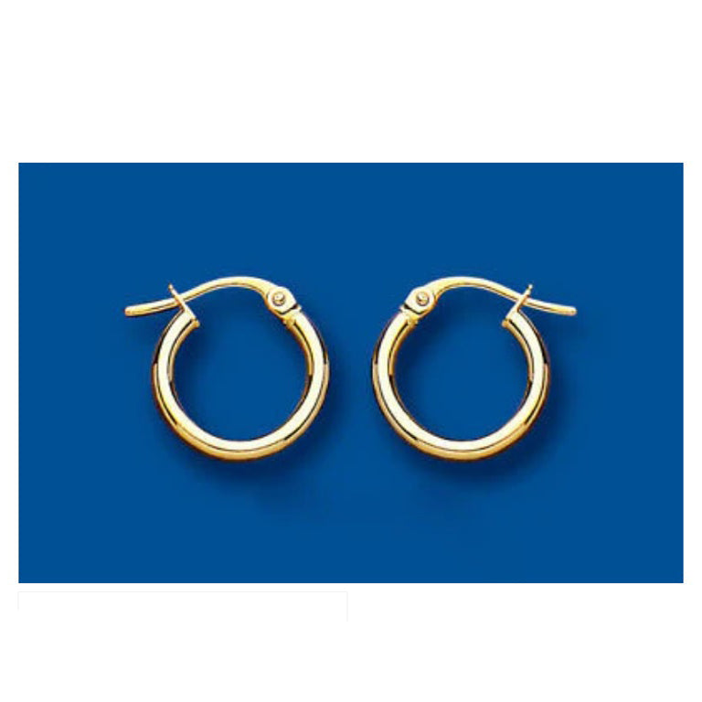 Hoop Earrings Creole Yellow Gold Plain 14mm Hallmarked