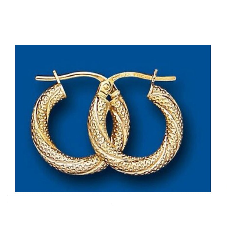 Hoop Earrings Yellow Gold Rope Twist Hallmarked 15mm