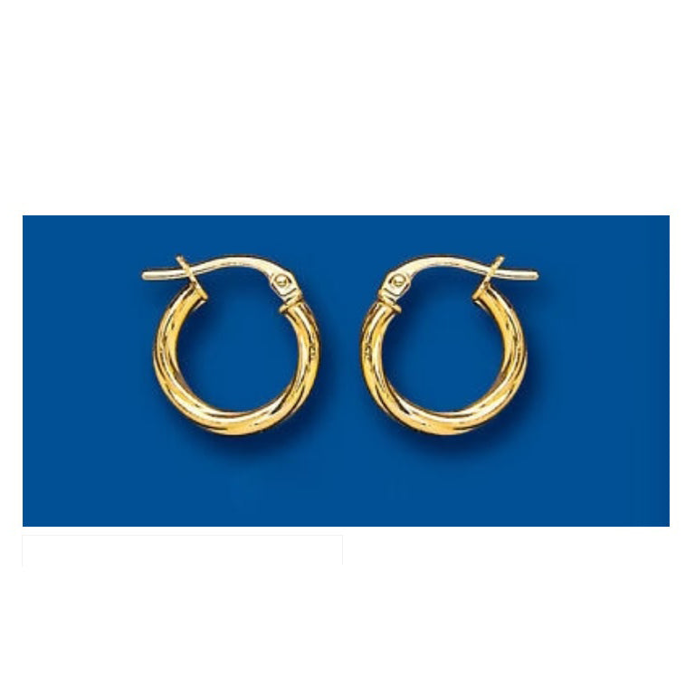 Hoop Earrings Yellow Gold Rope Twist Creole 14mm Hallmarked