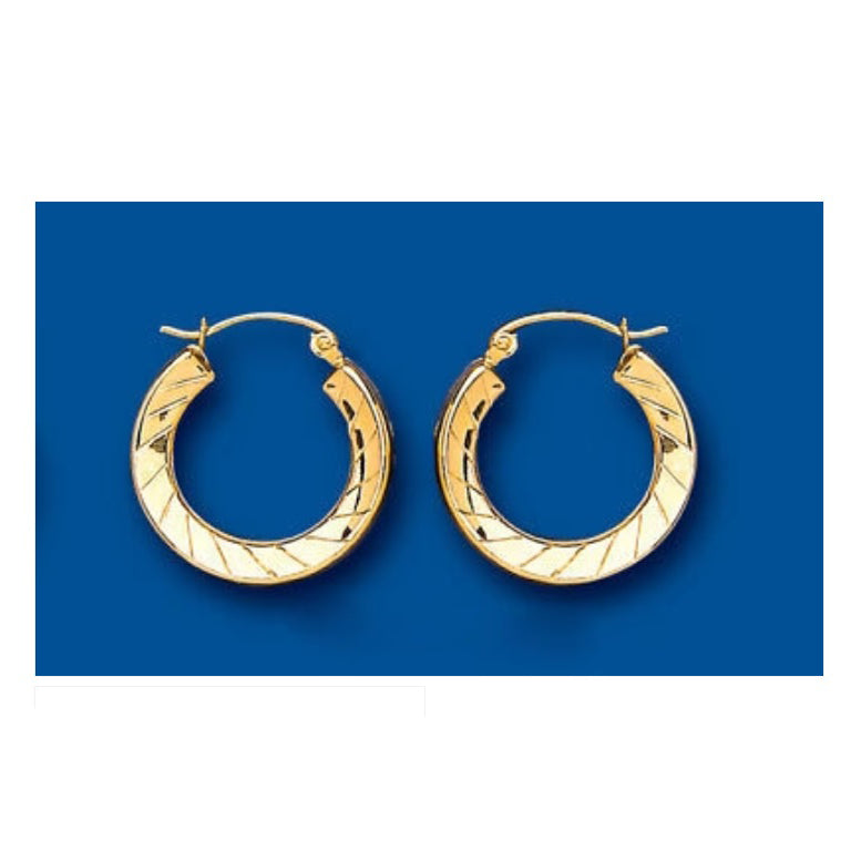 Hoop Earrings Yellow Gold Round Creole Diamond Cut 18mm Hallmarked