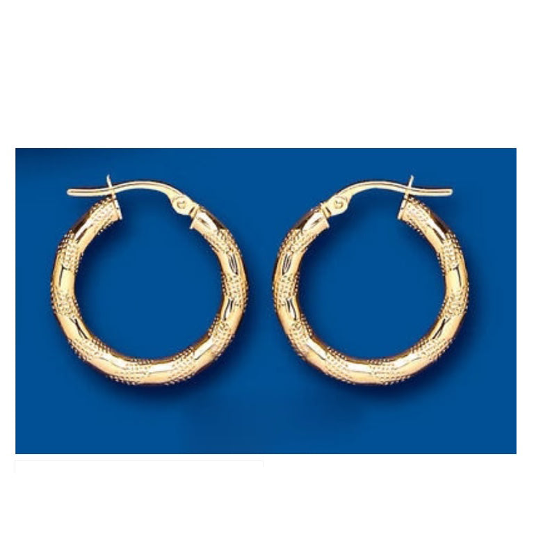 Hoop Earrings Yellow Gold Creole Hoops Textured 20mm Hallmarked
