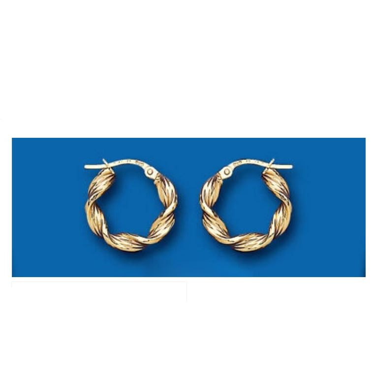 Hoop Earrings Yellow Gold Creole Hoops Twist Design 16mm Hallmarked