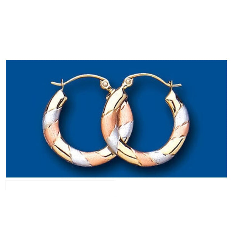 Hoop earrings Rose Yellow White Gold Multi Tone Creole 17mm Hallmarked