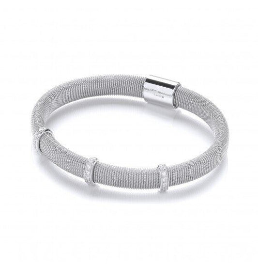 J R Jewellery sterling silver magnetic bangle with sleek mesh design and decorative rings