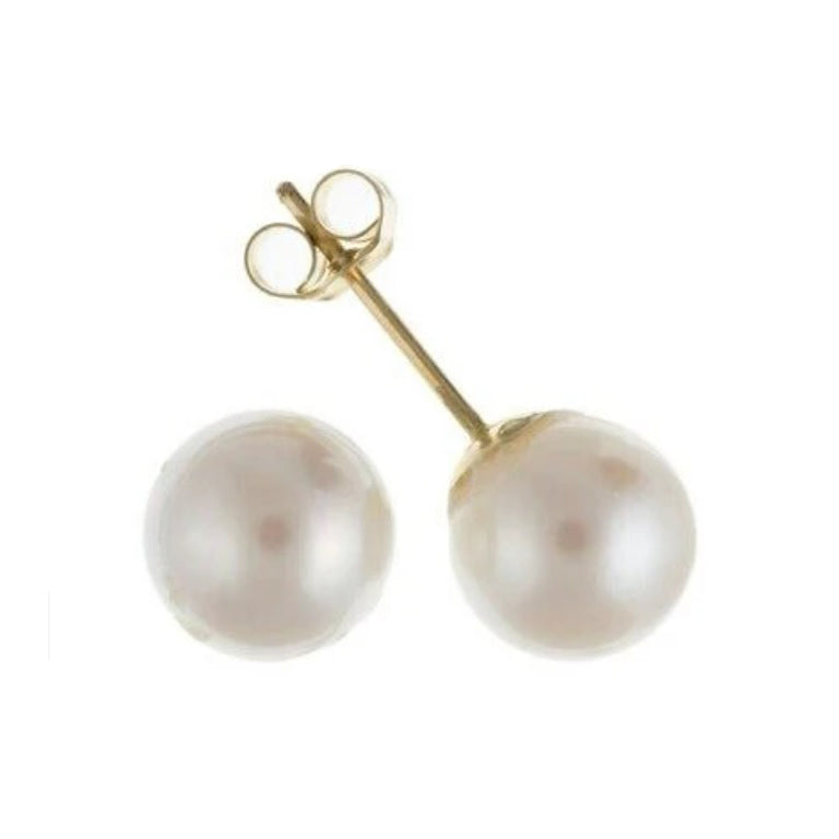 Pair of 9ct gold freshwater pearl earrings by J R Jewellery white round pearl studs with butterfly backs