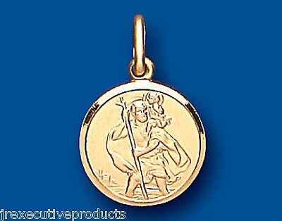 J R Jewellery yellow gold St Christopher pendant round medallion with engraved saint and polished bail