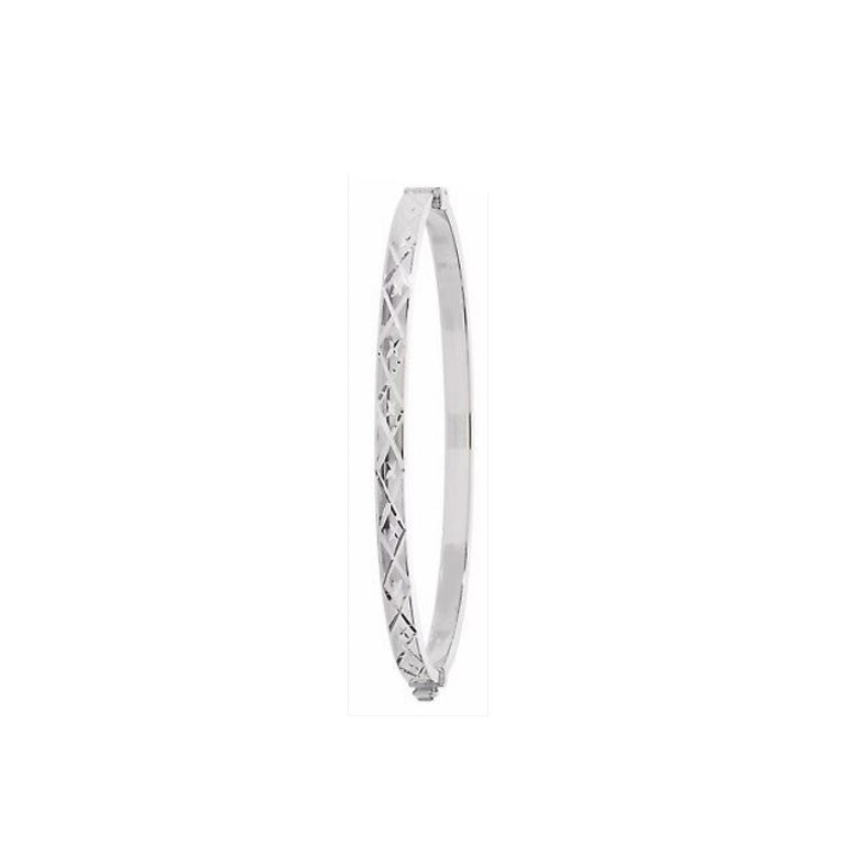 Ladies Oval Diamond Cut Hinged Bangle Solid Sterling Silver